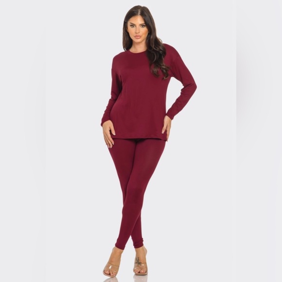 Tops - Chic Burgundy Women's long sleeve and leggings Set